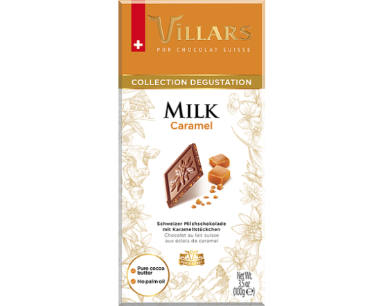 VILLARS Piimašokolaad karamellitükkidega 100g