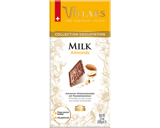 VILLARS Piimašokolaad röstitud mandlitega 100g