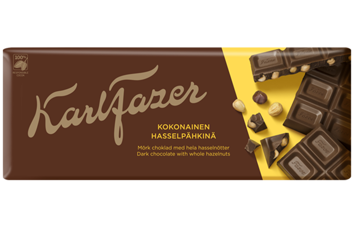 Karl Fazer tume šokolaad tervete metspähklitega 200g/19tk